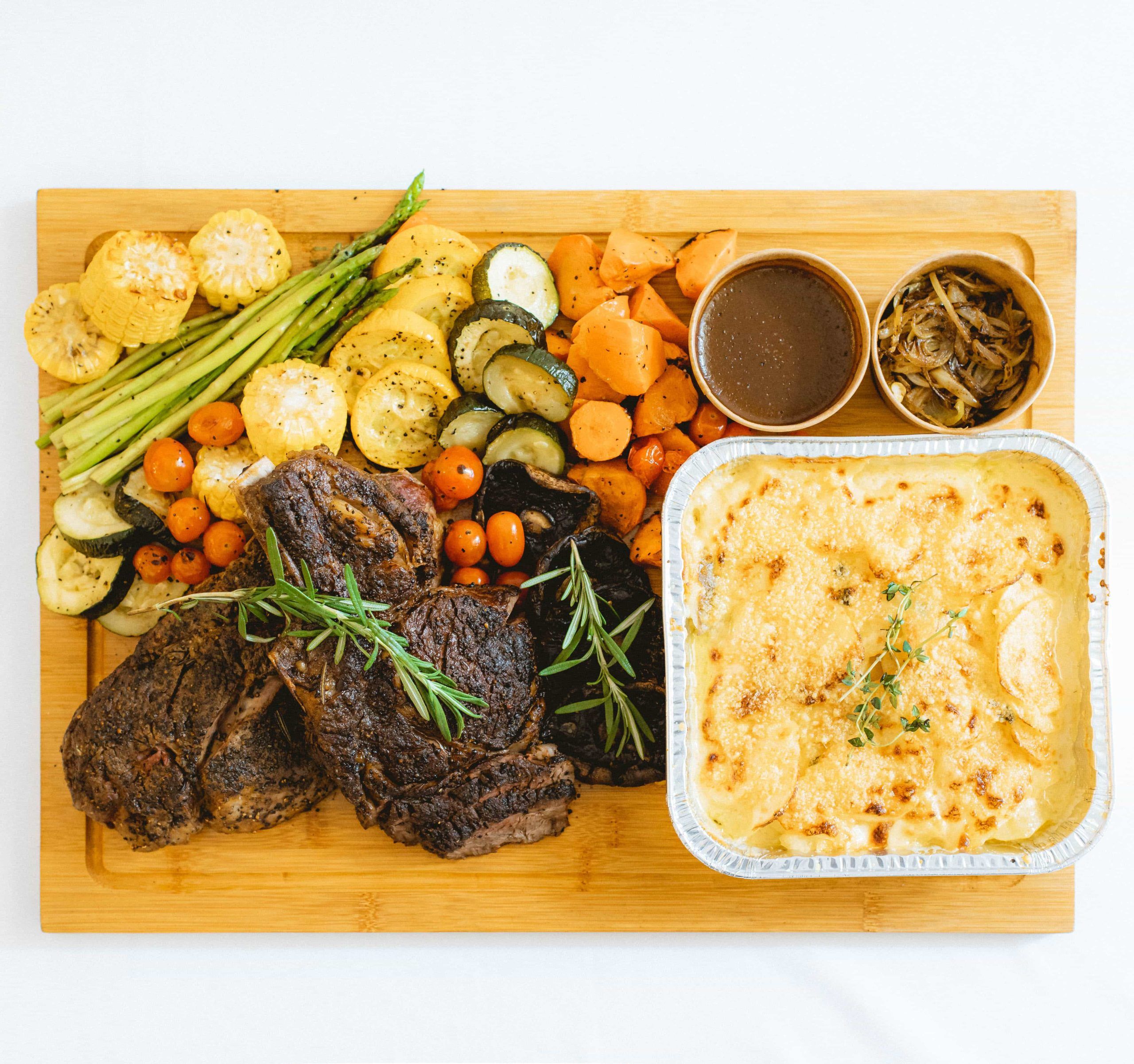 Angus prime rib roast platter with sides, ideal for parties and festive meals in Singapore